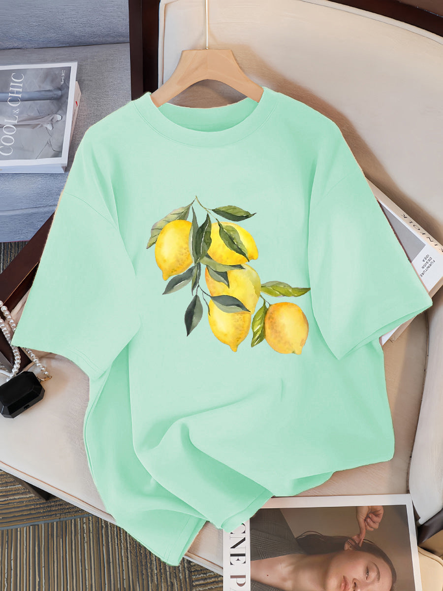 T-shirts à motif citron créatifs Femme décontracté doux hauts mode