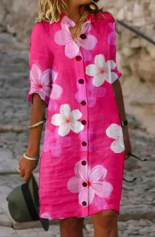 Robe en Coton et Lin à Motifs pour Femme