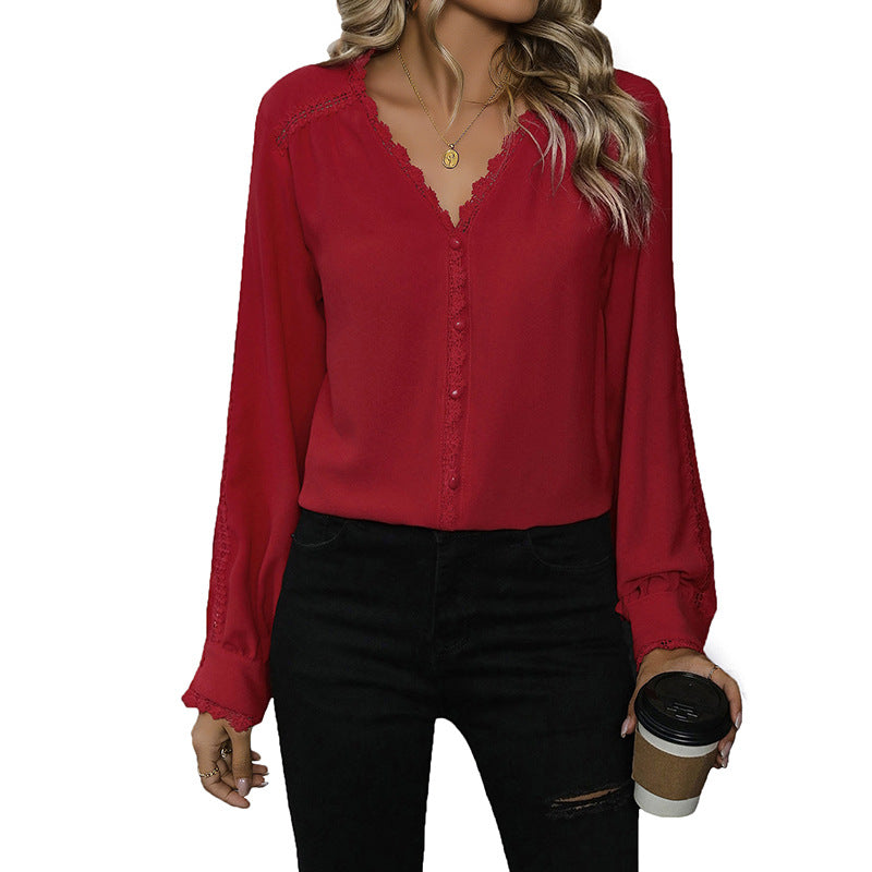 Chemise rouge polyvalente à manches longues pour femme