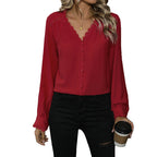 Chemise rouge polyvalente à manches longues pour femme