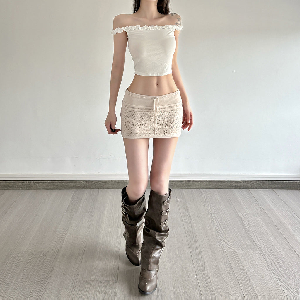 Jupe Courte Taille Basse à Lacets Style Niche, Pur et Doux