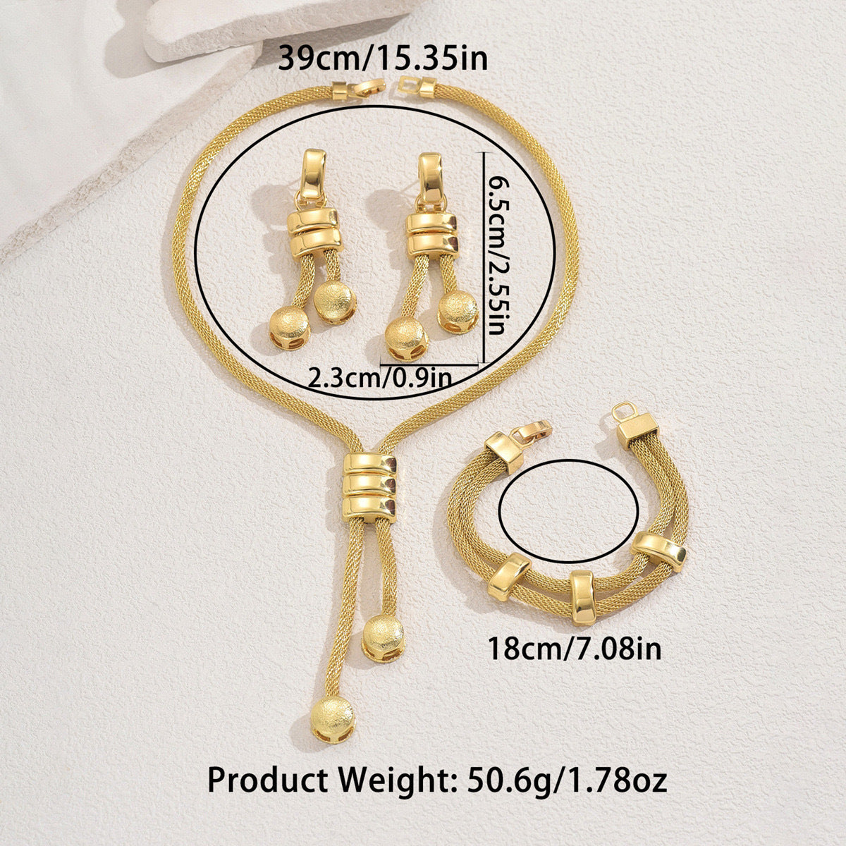 Parure de bijoux pour femme Collier long et bracelet géométrique plaqués or 18 carats