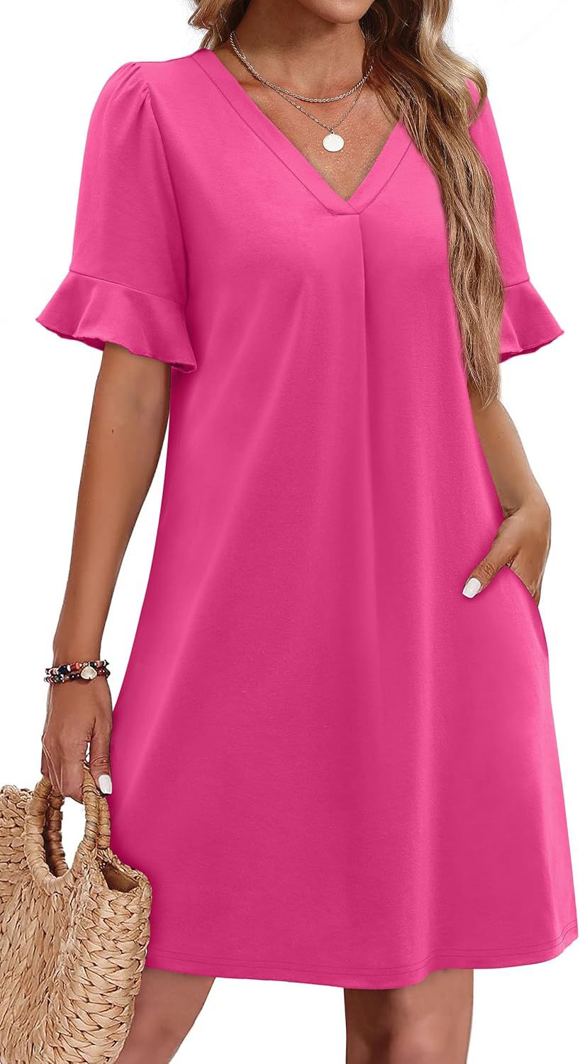 Robe élégante à col en V à volants pour femme avec poches