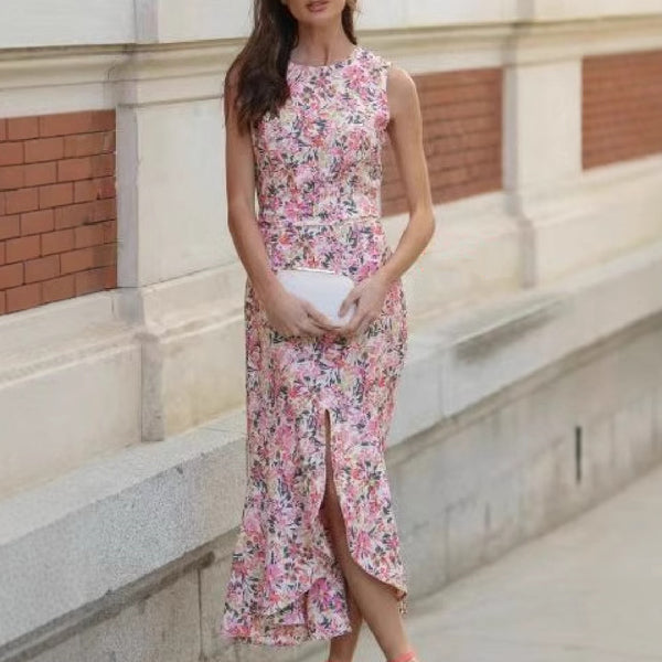 Robe élégante sans manches imprimée mode pour femmes