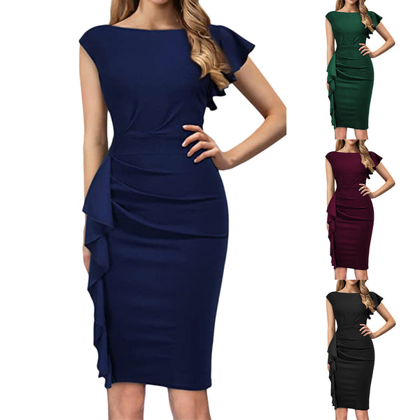 Robe fourreau à manches à volants et tempérament pour femme