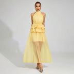 Flowy Ruffled Wedding Dress With A Halter Neckline