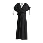 Robe taille haute en dentelle à col en V avec lacets, plis et broderies florales