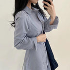 Robe chemise à rayures à manches longues boutonnée pour femme