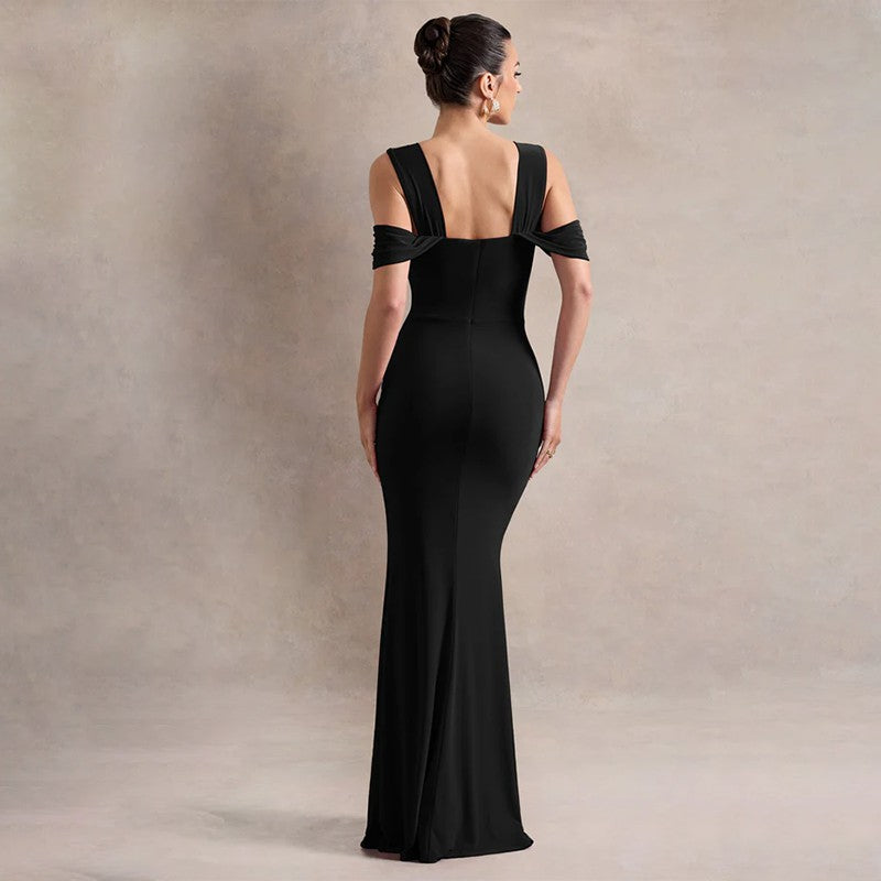 Robe sexy fendue à bretelles pour femme