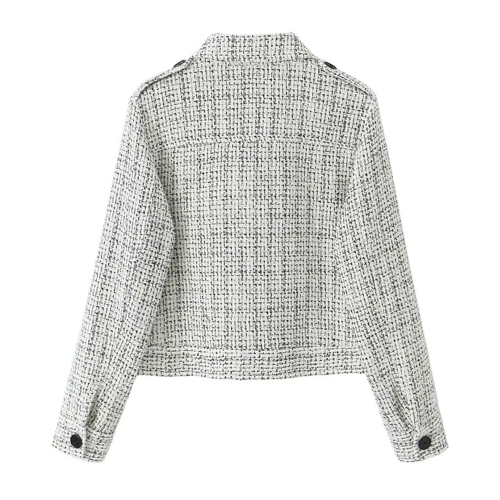 Blazer texturé en tweed pour femme avec poches plaquées
