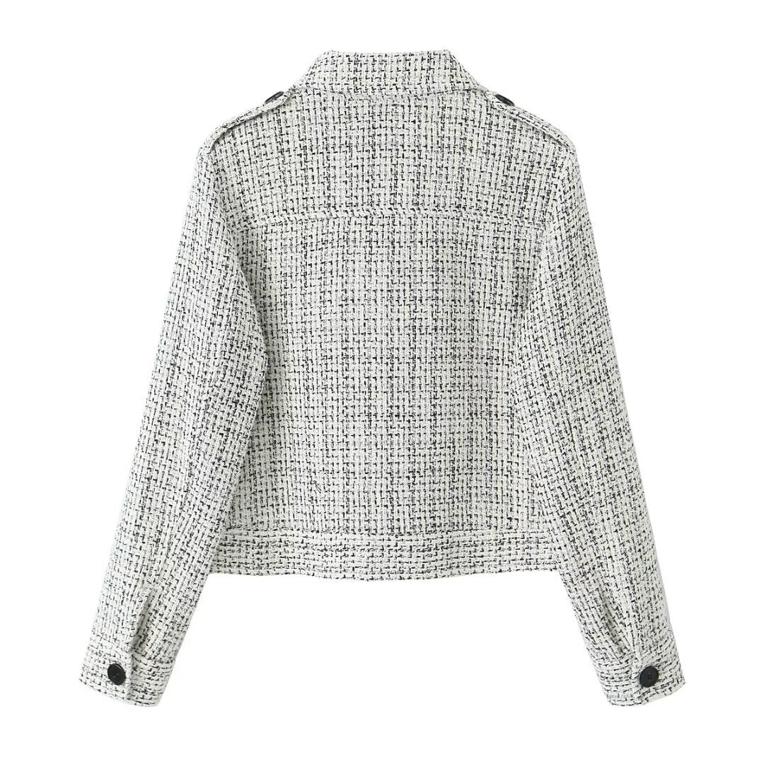 Blazer texturé en tweed pour femme avec poches plaquées