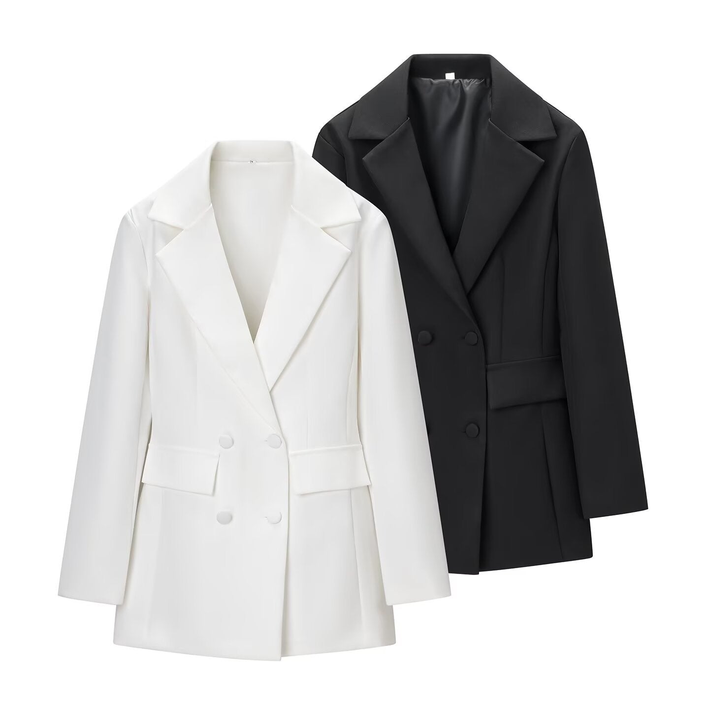 Blazer long ajusté style cache-cœur, à manches longues, taille marquée et basque pour femme