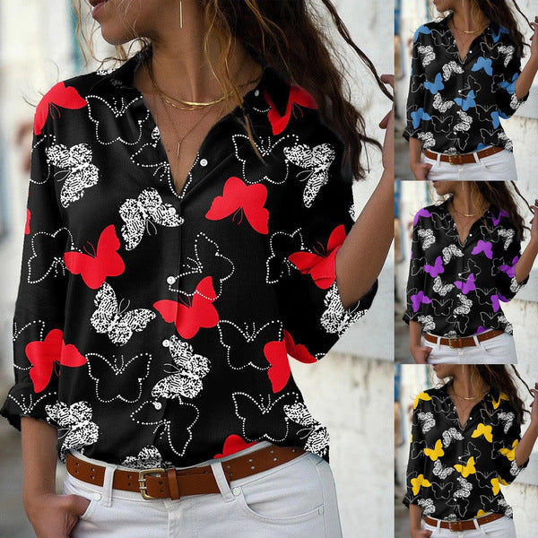 Chemise à manches longues pour femme avec imprimé papillon, collection automne Hover Image