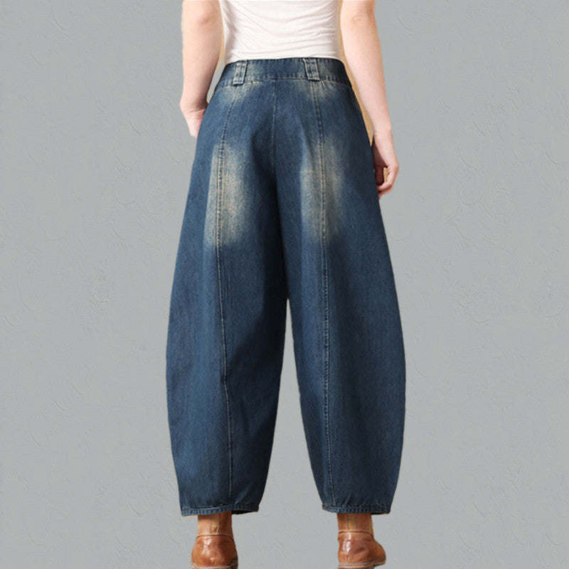 Jeans lanternes pour femme, jambe large rétro décontractée