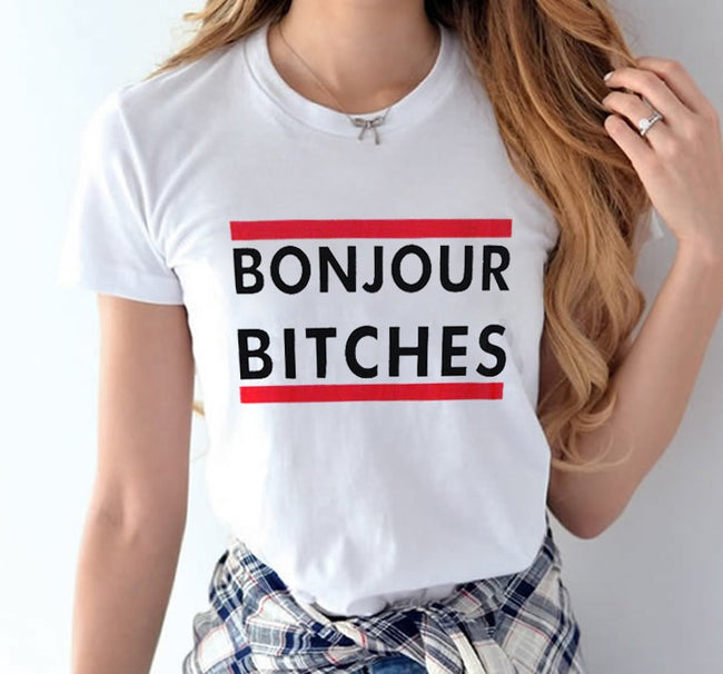 T-shirts décontractés pour femmes, imprimé lettres, blanc, noir, gris Hover Image