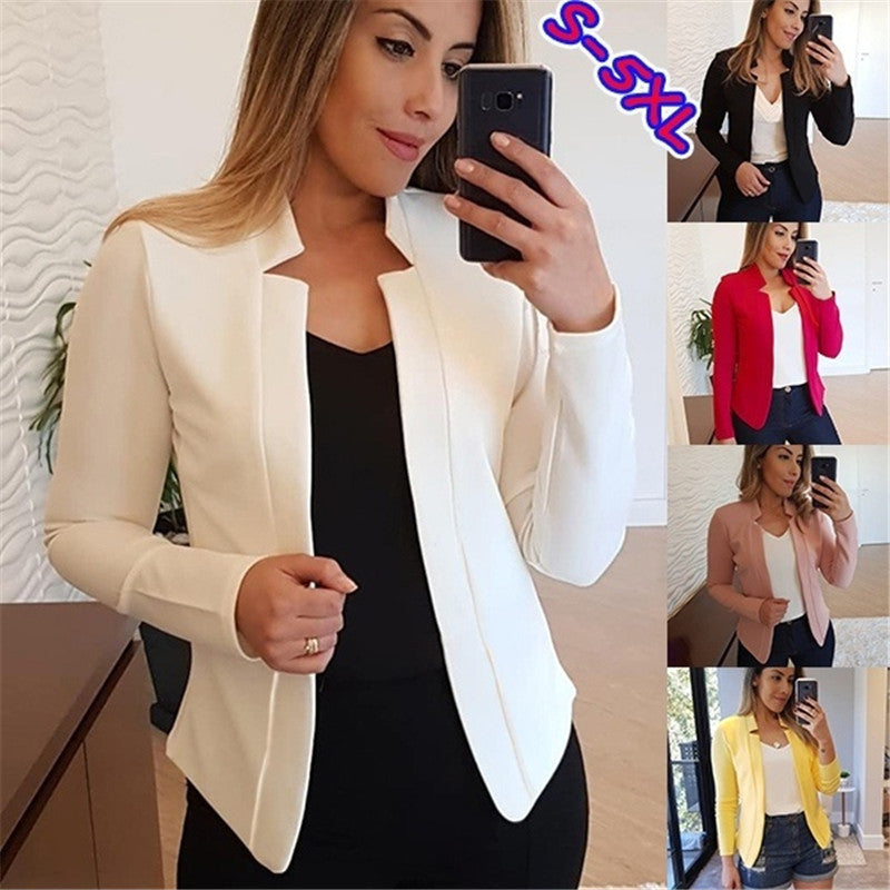 Blazer court décontracté professionnel de couleur unie pour femme