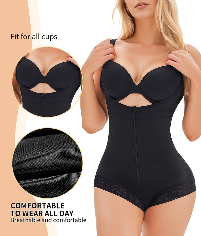Fajas colombiennes gainantes pour femmes, post-partum, contrôle du ventre, combinaison amincissante, culotte taille haute, string avec fermeture éclair et bretelles Hover Image