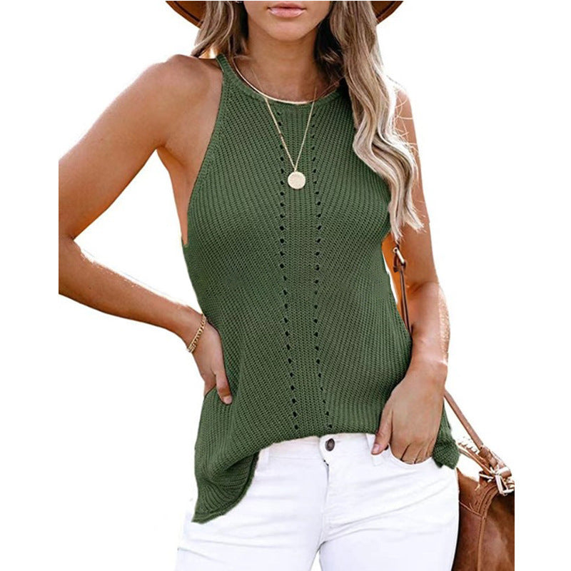 Gilet tricoté de plage ample dos nu pour femme, style européen et américain