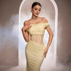 Robe de soirée sirène sans manches à épaules dénudées et à paillettes