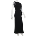 Robe longue à ruban asymétrique Ins, robe sans manches moulante pour soirée et club pour femmes