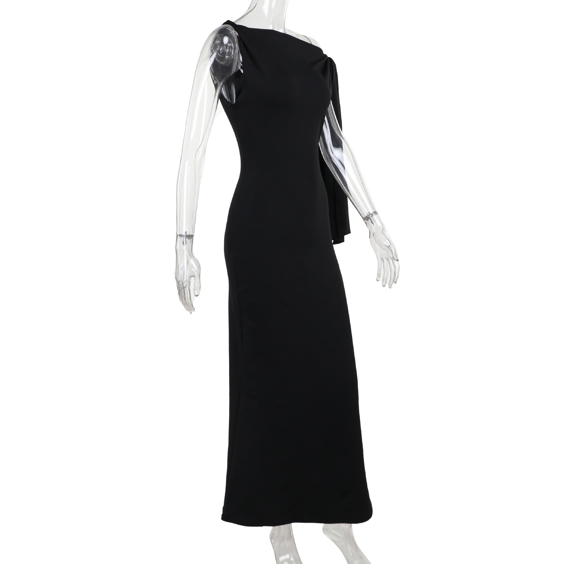 Robe longue à ruban asymétrique Ins, robe sans manches moulante pour soirée et club pour femmes