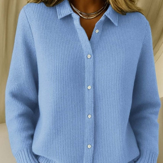 Pull décontracté pour femme, à boutons, col revers, manches longues, hauts tricotés, pull d'hiver Main Image
