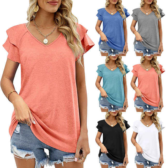 Blouse à volants et manches courtes Couleur unie Tops d'été Hover Image