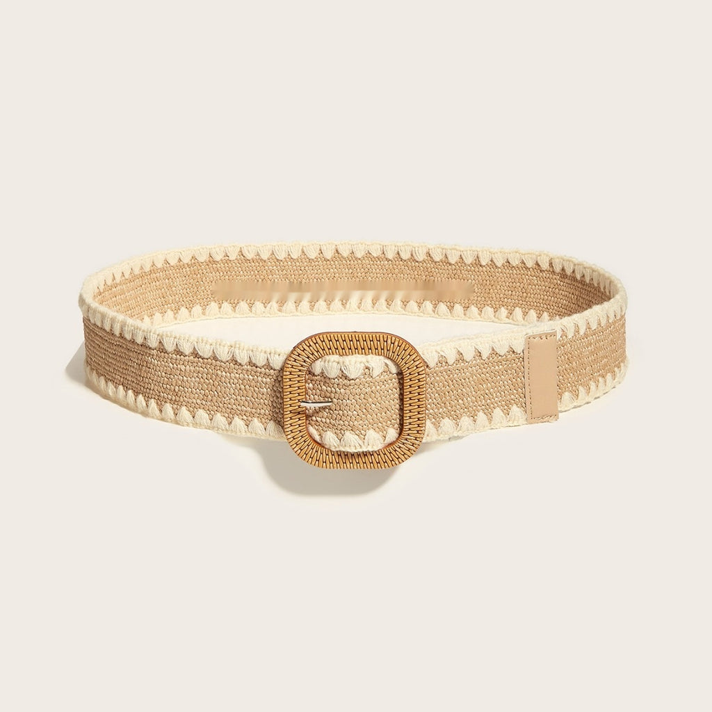 Ceinture en herbe PP élastique à boucle en bois de style européen et américain