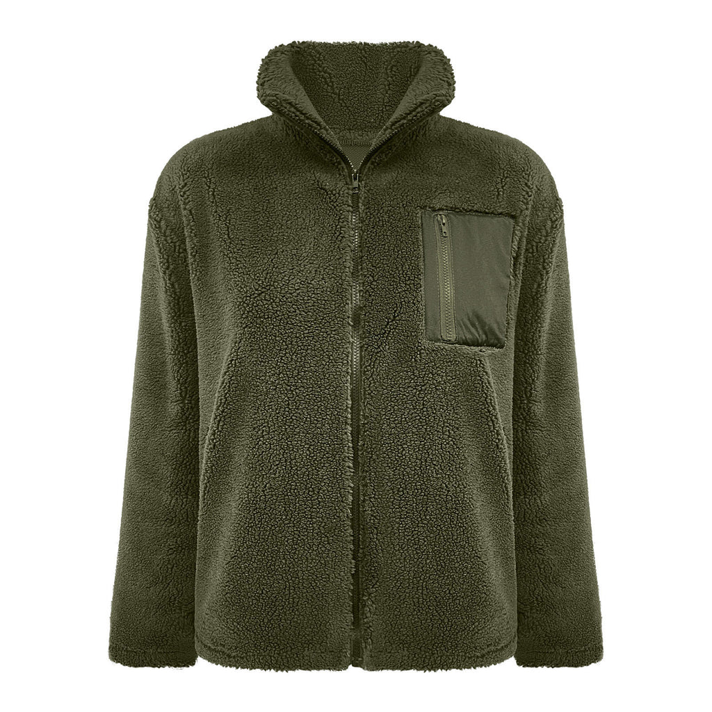 Manteau en peluche zippé, couleur unie, chaud et tendance, en laine d'agneau