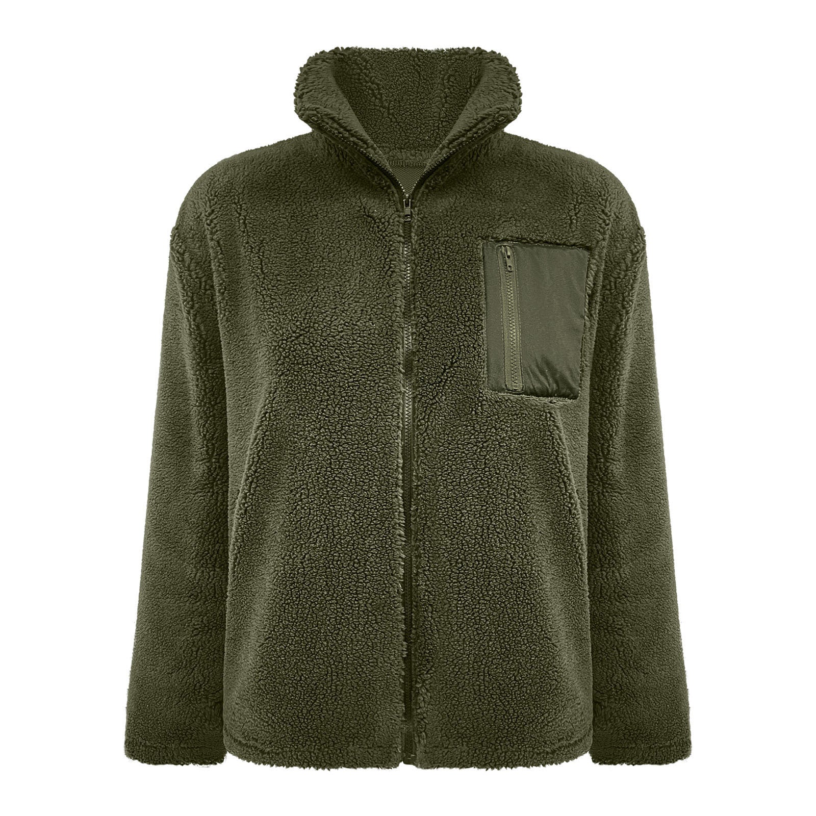 Manteau en peluche zippé, couleur unie, chaud et tendance, en laine d'agneau
