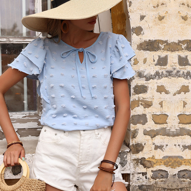 Chemise en jacquard de mousseline de soie unie pour femme Main Image