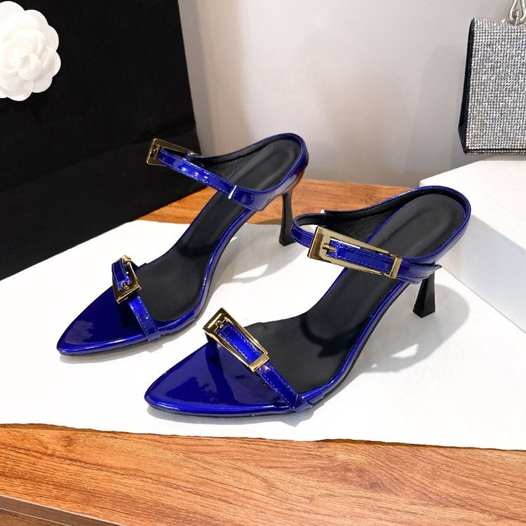 Sandales à talons aiguilles pointues et à boucle en métal de style français pour femmes