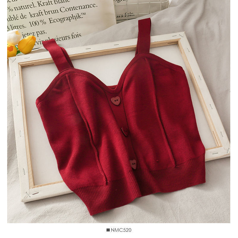 Gilet court en maille pour femme Sweet Wind Love Button