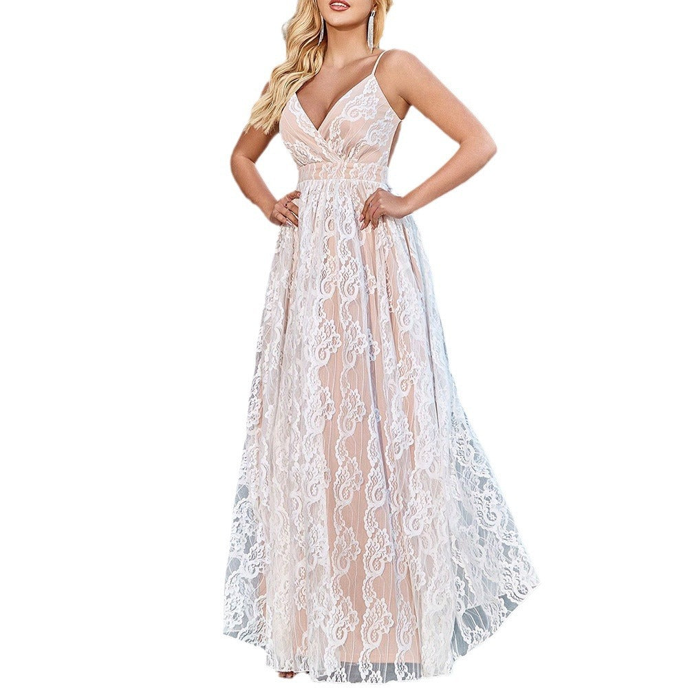 Robe de mariée élégante en maille dos nu à col en V profond