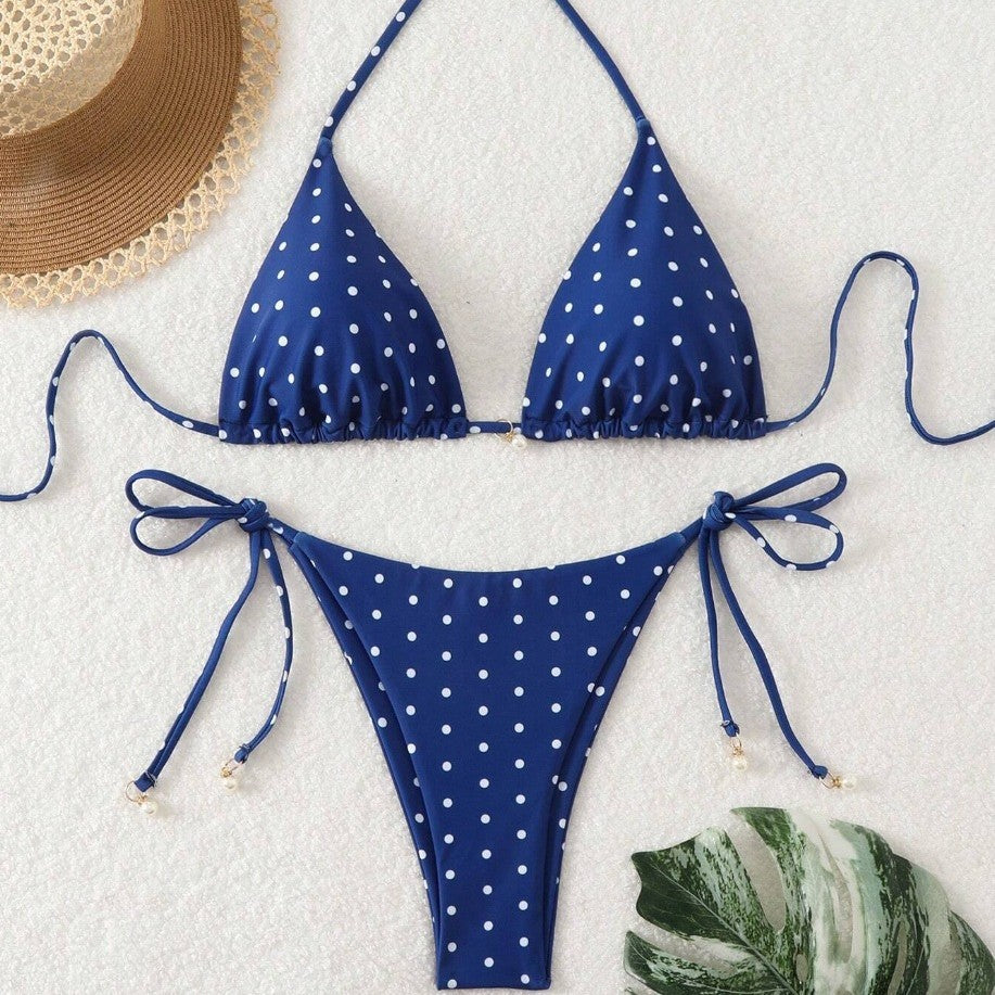 Womens Sexy Printed Drawstring Bikini Swimsuit