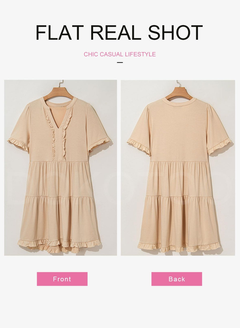 Robes d'été pour femmes Col en V Manches courtes Décontracté Coupe évasée Fluide Robe trapèze Mini-robe