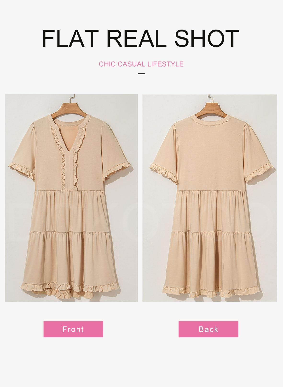 Robes d'été pour femmes Col en V Manches courtes Décontracté Coupe évasée Fluide Robe trapèze Mini-robe