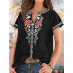 Haut T-shirt femme d'été à manches courtes imprimé ethnique
