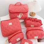Red Plaid Makeup Bag Portable For Travel