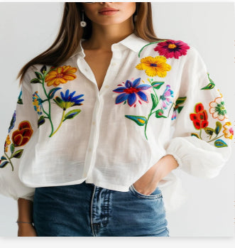 Chemise à manches longues imprimée florale pour femmes Main Image