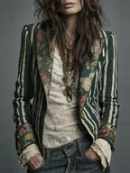 Blazer Bohème Rayé et Color-Block pour Femme