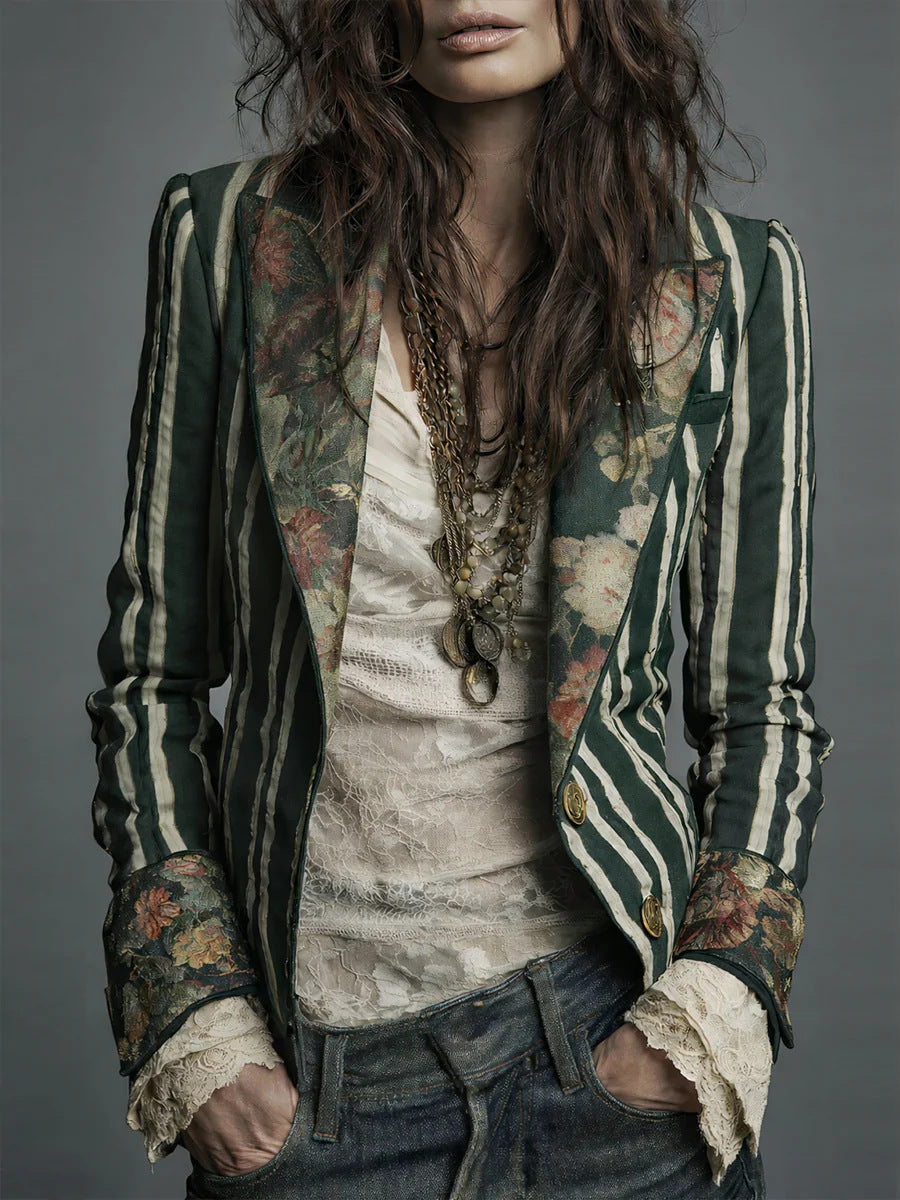 Blazer Bohème Rayé et Color-Block pour Femme