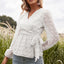 Chemisier femme à manches longues et col en V en dentelle jacquard
