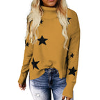 Pull tricoté pour femme, motif XINGX, col roulé, manches longues