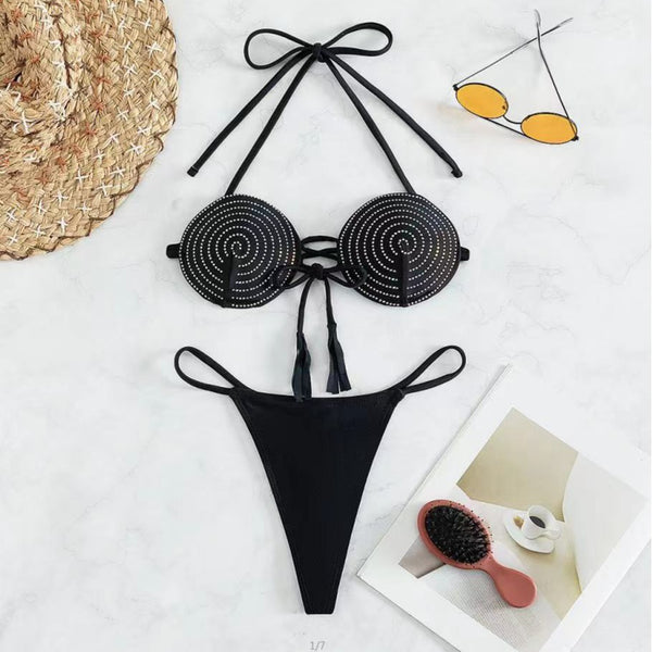 Maillot de bain bikini sans dos avec perceuse à chaud, bandeau de personnalité