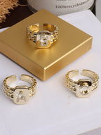 Bague chaîne maillons de bracelet de montre carrés épais en strass lettre initiale A-Z brillantes pour femme Bijoux de boutique