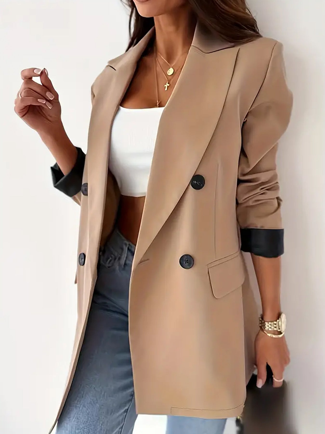 Blazer ample et décontracté beige pour femme
