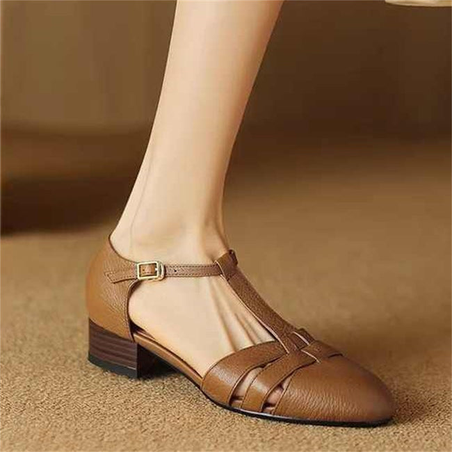 Sandales Rétro en Cuir Souple d'Agneau pour Femmes Main Image