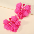 Boucles d'oreilles pendantes bohèmes faites à la main avec perles et fleurs en mousseline pour femmes, bijoux fantaisie pour vacances tropicales