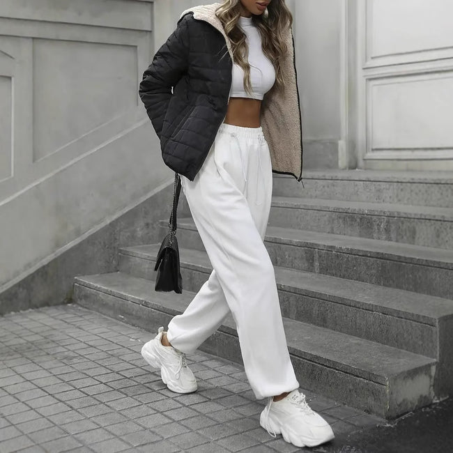 Veste décontractée en cachemire, veste matelassée à carreaux pour femme Main Image